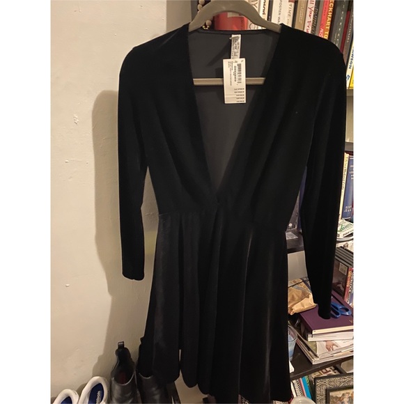 American Apparel Deep V Velvet Skater Dress - Picture 1 of 2